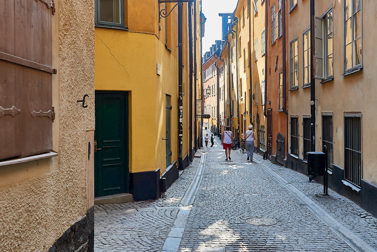 Die bunten Gassen in der Altstadt Stockholms