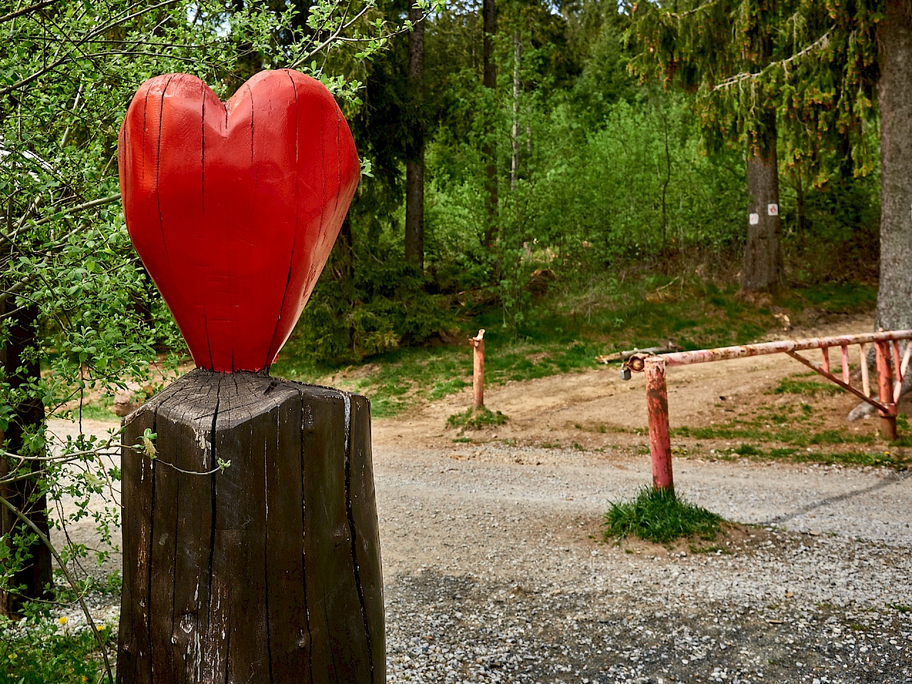 Ein Herz aus Holz auf dem Liebesbankweg