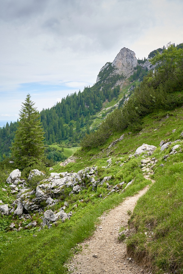 Abstieg ins Tal vorbei an der Benediktenwand