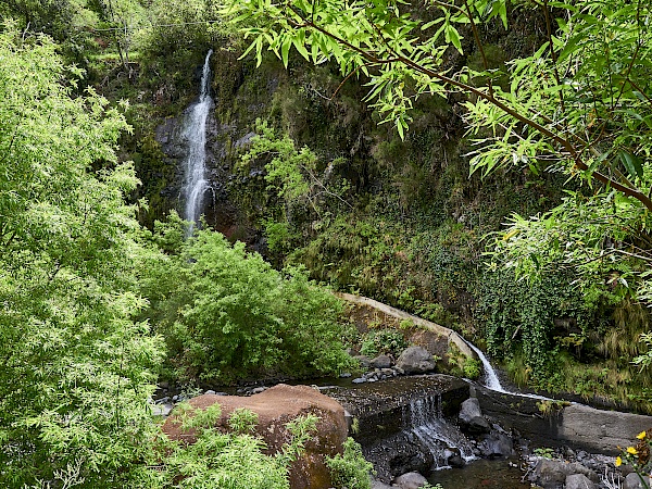 Wasserfall auf der Levada do Moinho auf Madeira