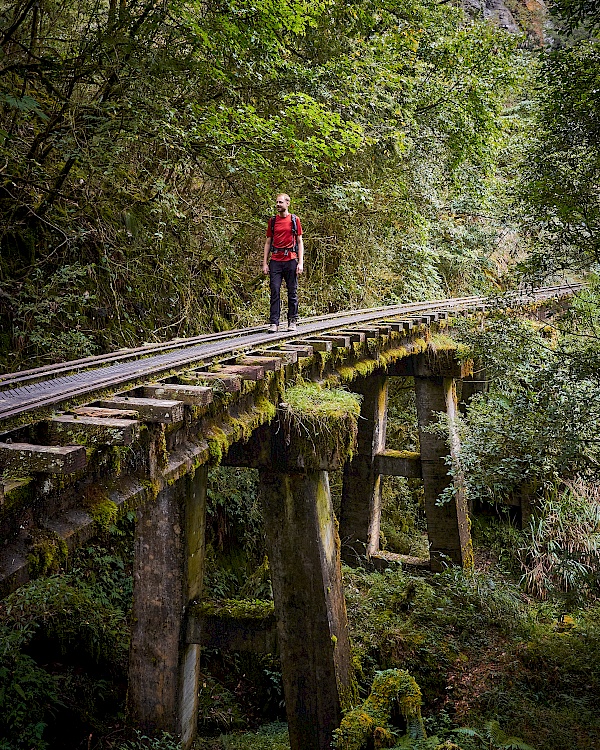 Eisenbahnbrücke auf der Mianyue Wanderung in Alishan (Taiwan)